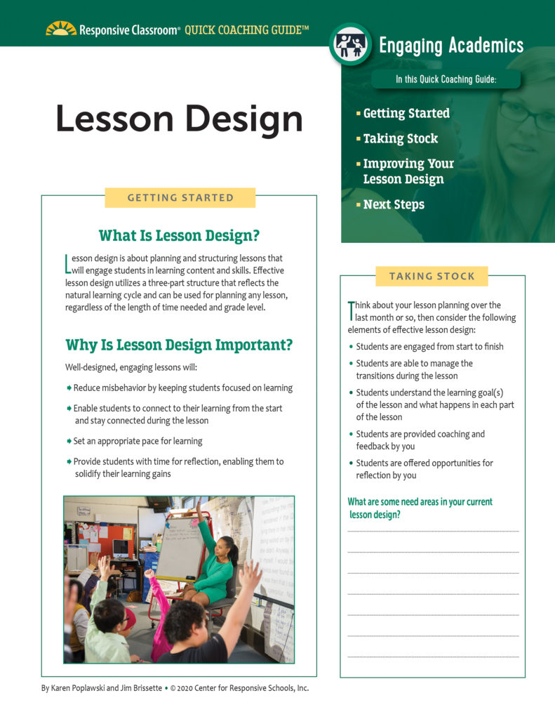 Quick Coaching Guide: Lesson Design | Responsive Classroom